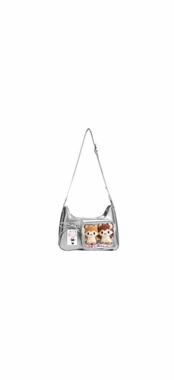 KJEYOB Ita Bag with Clear Display Pockets Silver